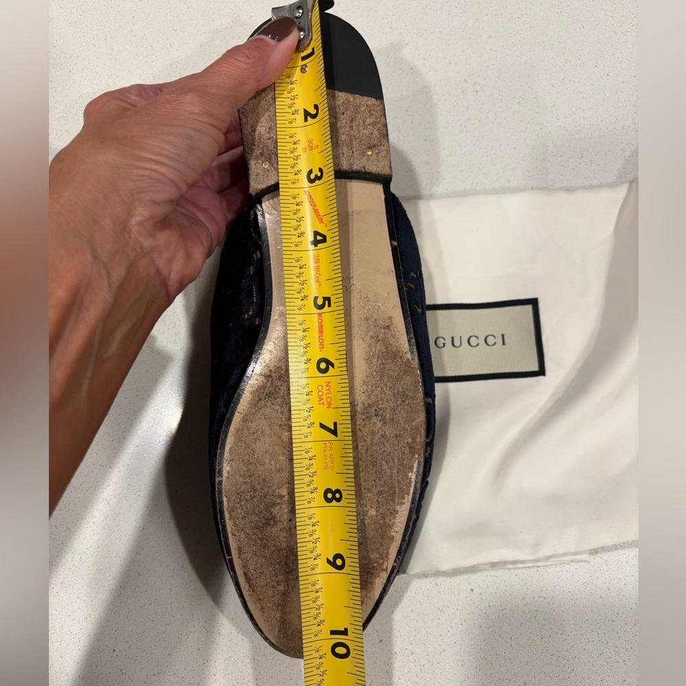 SOLD Gucci Princetown Horsebit Mules Navy Blue GG Logo Velvet Flat Loafers - Picture 9 of 14